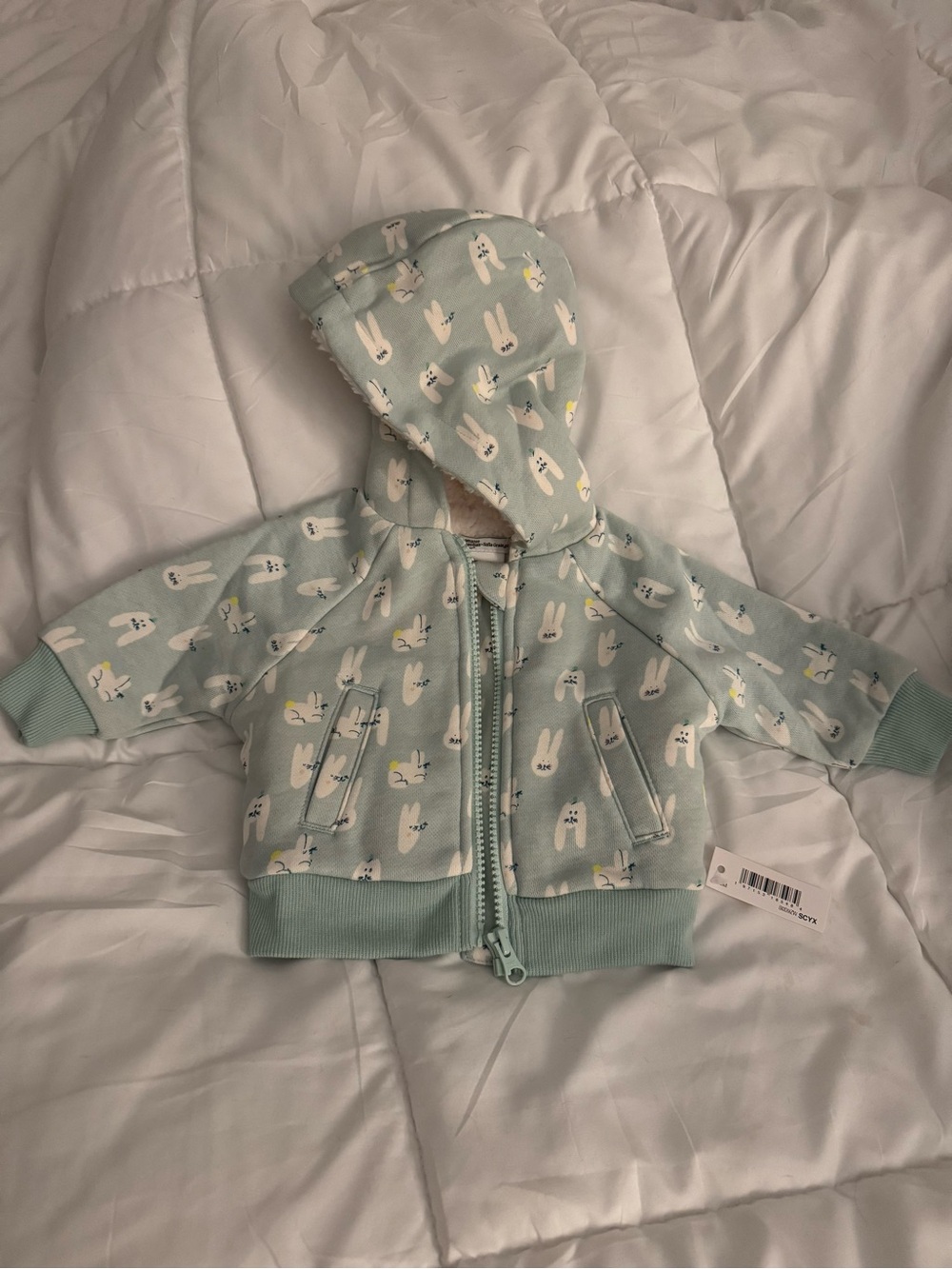 Mint Bunny Print Hooded Baby Zip Jacket
